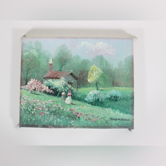 Vintage Oil Painting, Signed, Floral Field Trees Cottage Impressionist Small - Picture 3 of 9